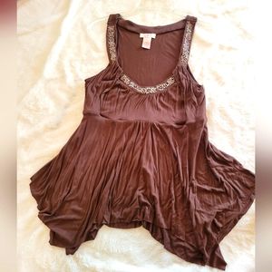 Candies - Embellished Scoop Neck Baby Doll Blouse - Brown - Lg